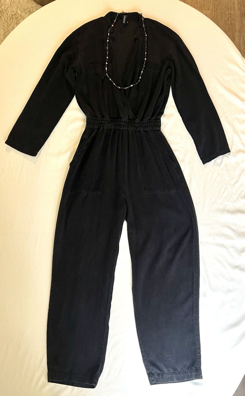 Zara Woman’s Black Jumpsuit S/XS Lagenlook Comfy Casual Wear Utility Pockets
